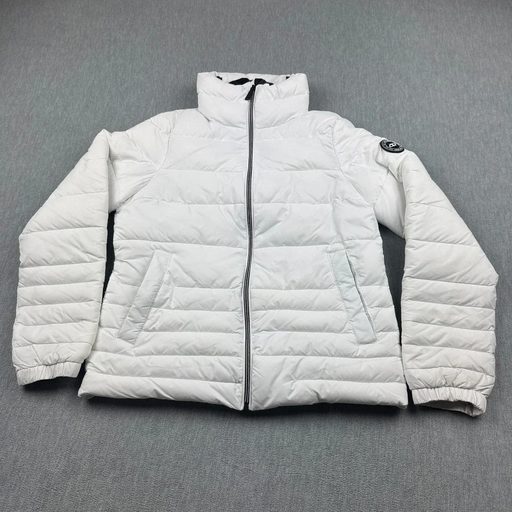 DKNY Sport Jacket Women Small White Puffer Quilt Sorona Full Zip Outdoors Winter